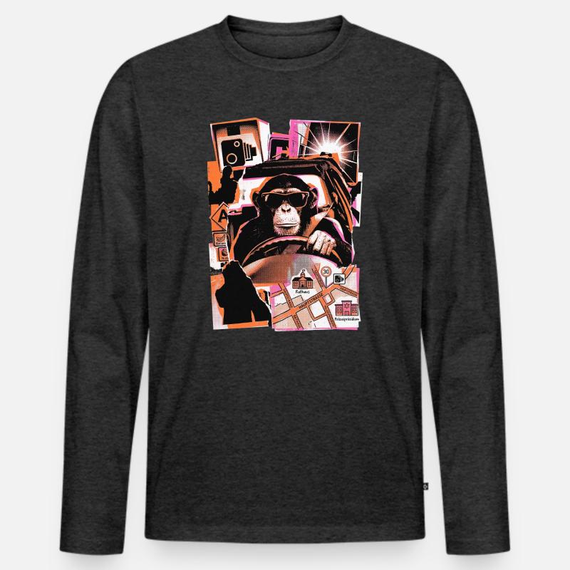 Affe Autofahrer Blitzer - Männer Premium Bio Langarmshirt - Anthrazit meliert