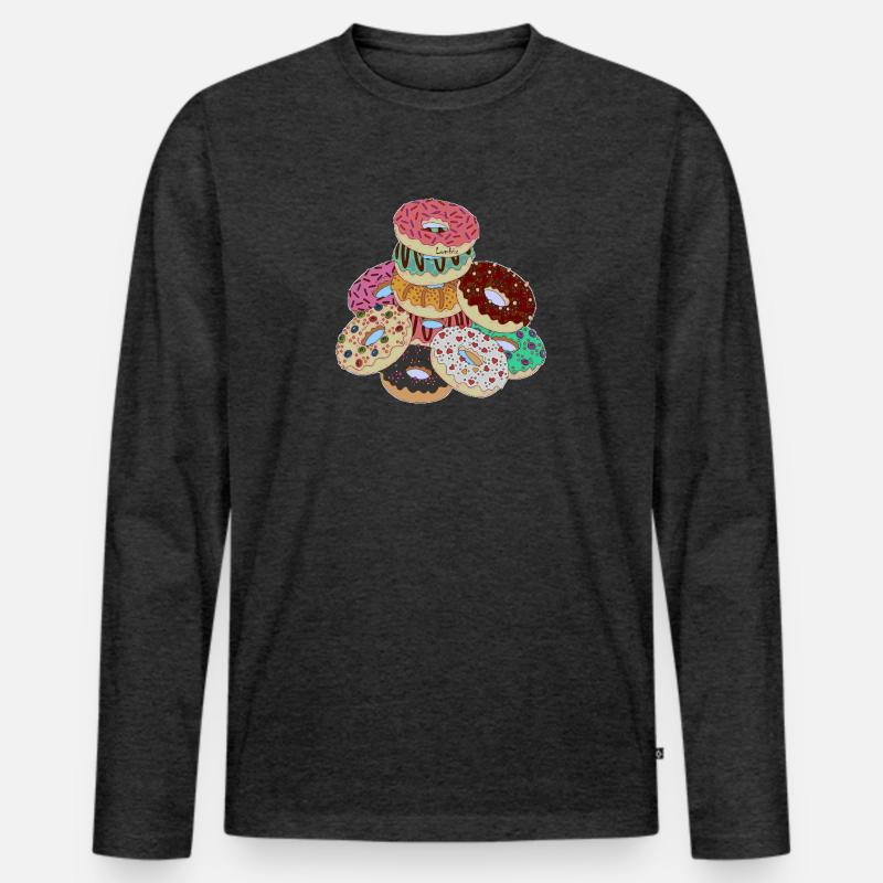 Pyramide der Regenbogen-Donuts - Männer Premium Bio Langarmshirt - Anthrazit meliert