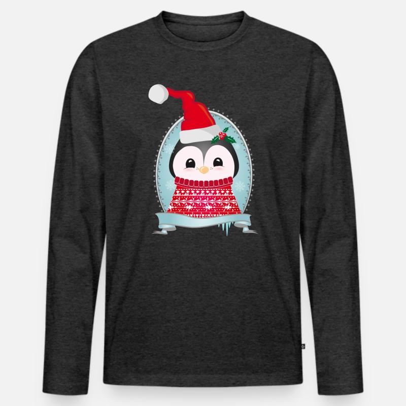 weihnachtlicher Pinguin mit Strickpullover & Mütze - Männer Premium Bio Langarmshirt - Anthrazit meliert