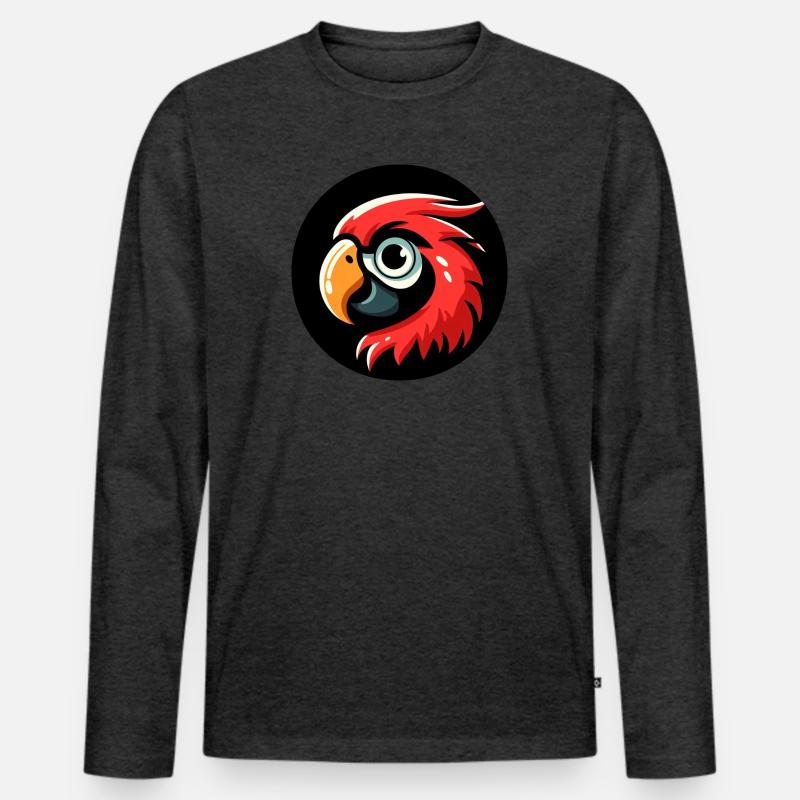 Papagei Kopf im Comic Stil - Männer Premium Bio Langarmshirt - Anthrazit meliert