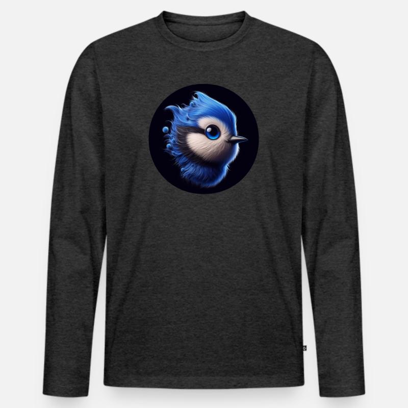 Blauer Vogel im Animationsstil - Männer Premium Bio Langarmshirt - Anthrazit meliert