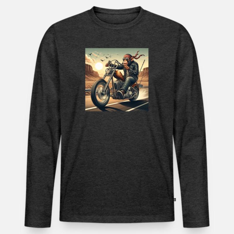 Cooler Affe auf einem Chopper - Männer Premium Bio Langarmshirt - Anthrazit meliert