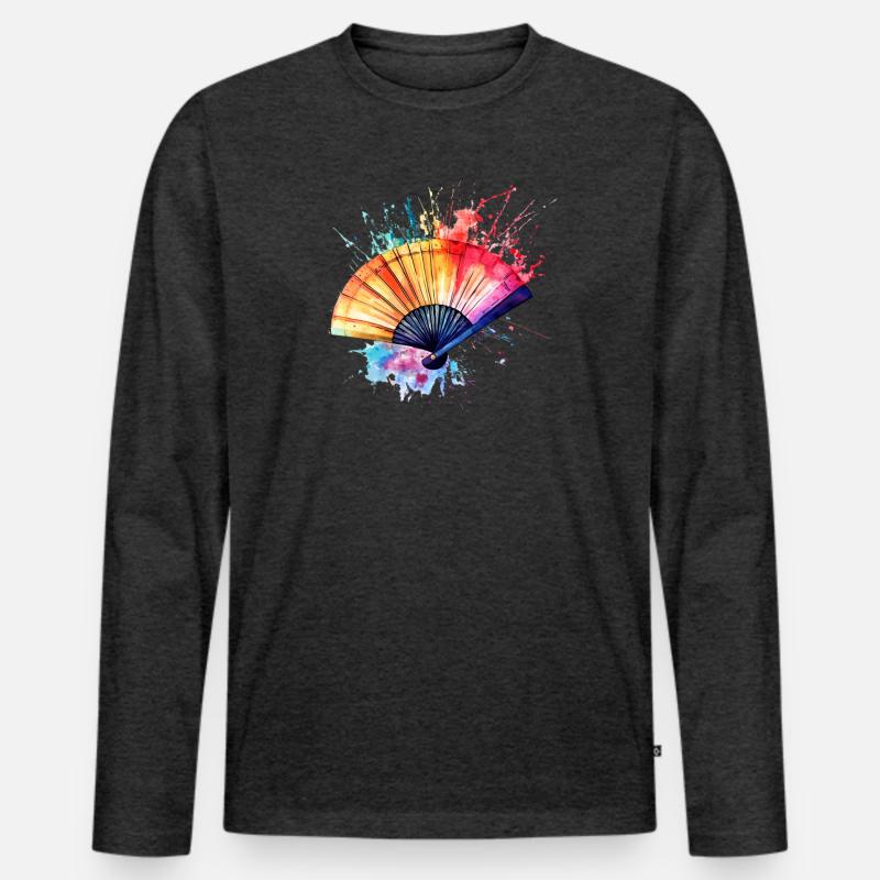 Lebendiger Aquarell-Fächer - Männer Premium Bio Langarmshirt - Anthrazit meliert