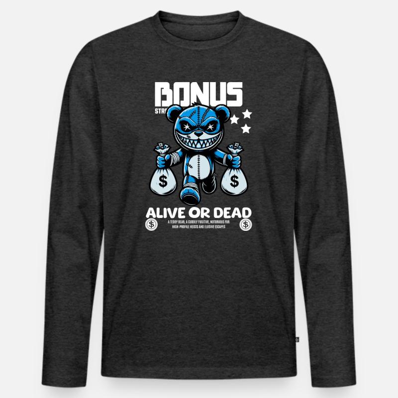 Bonus Bär – Gesucht: Lebendig oder Tot - Männer Premium Bio Langarmshirt - Anthrazit meliert