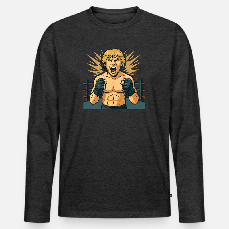 Kämpferischer Boxheld Comicstil - Männer Premium Bio Langarmshirt - Anthrazit meliert