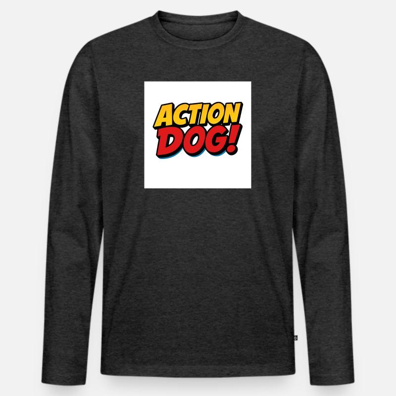 Action Hund Comic Stil - Männer Premium Bio Langarmshirt - Anthrazit meliert