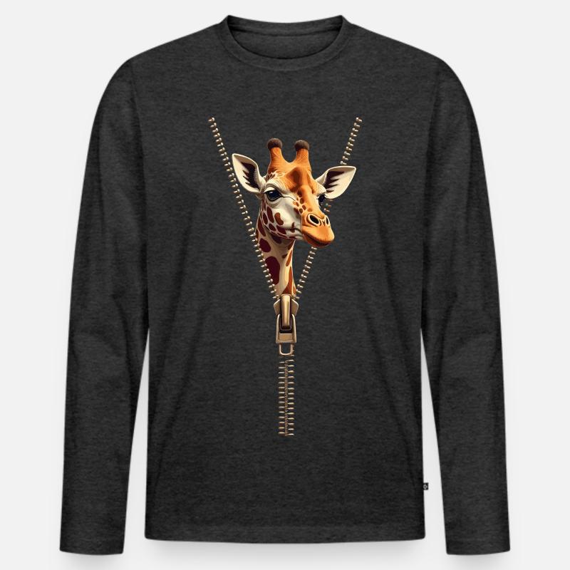 Stilisierte Giraffe mit Reißverschluss - Männer Premium Bio Langarmshirt - Anthrazit meliert