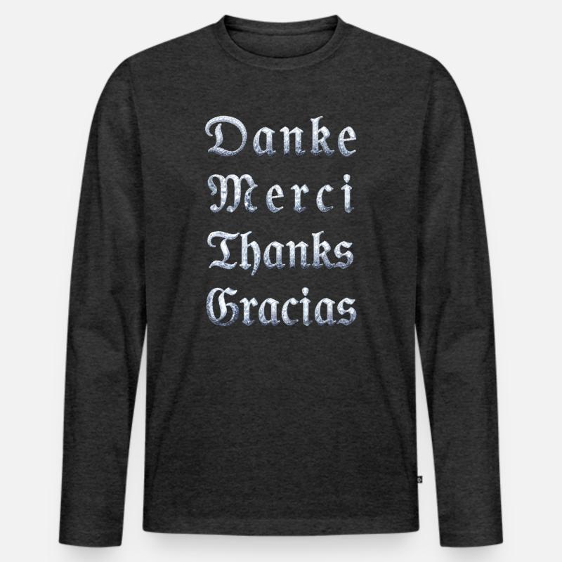 Multilinguale Dankesbotschaft Eiskristall - Männer Premium Bio Langarmshirt - Anthrazit meliert