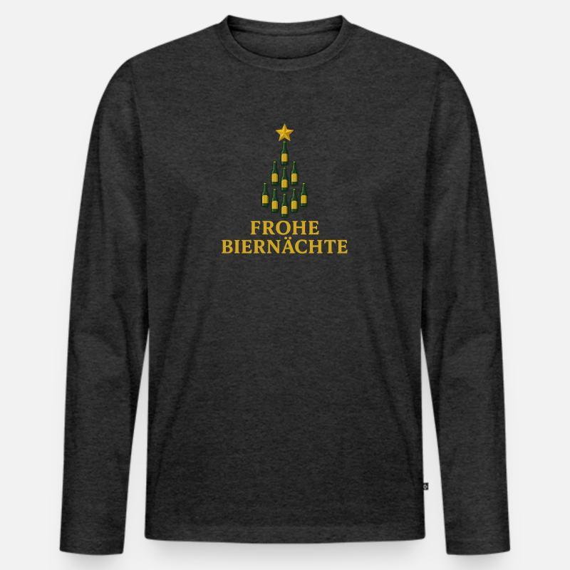 Frohe Biernächte Bier Weihnachtsbaum - Männer Premium Bio Langarmshirt - Anthrazit meliert