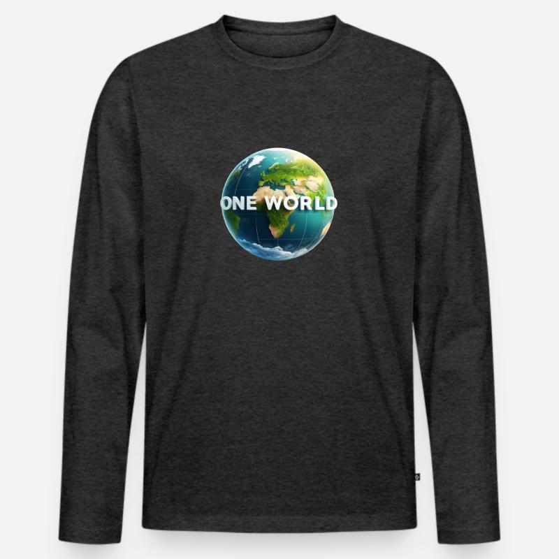 One World 3 - Männer Premium Bio Langarmshirt - Anthrazit meliert