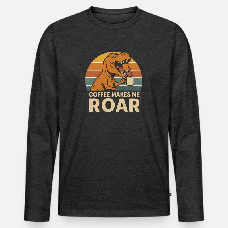 Dinosaur Coffee Roar Fun Design - Männer Premium Bio Langarmshirt - Anthrazit meliert