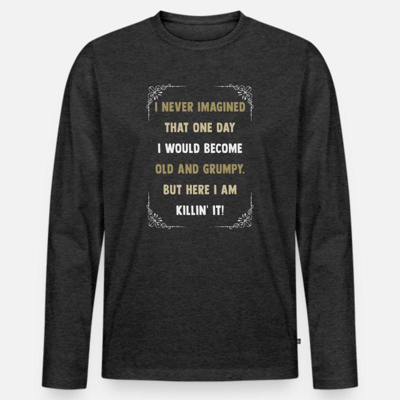 Alt und grimmig – Killer Spruch - Männer Premium Bio Langarmshirt - Anthrazit meliert