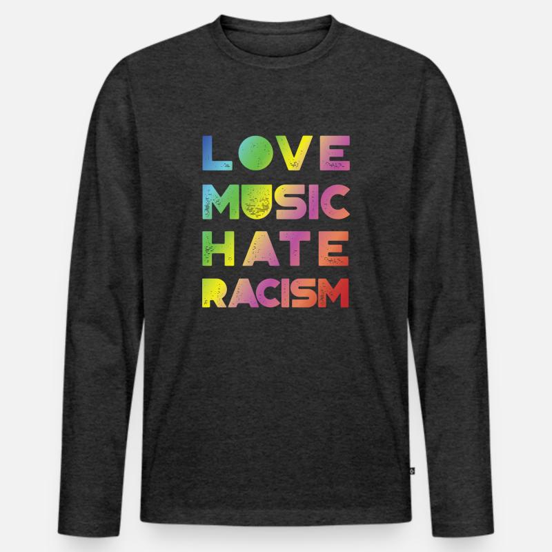 Love Music Hate Rasicm - Rainbow - Männer Premium Bio Langarmshirt - Anthrazit meliert