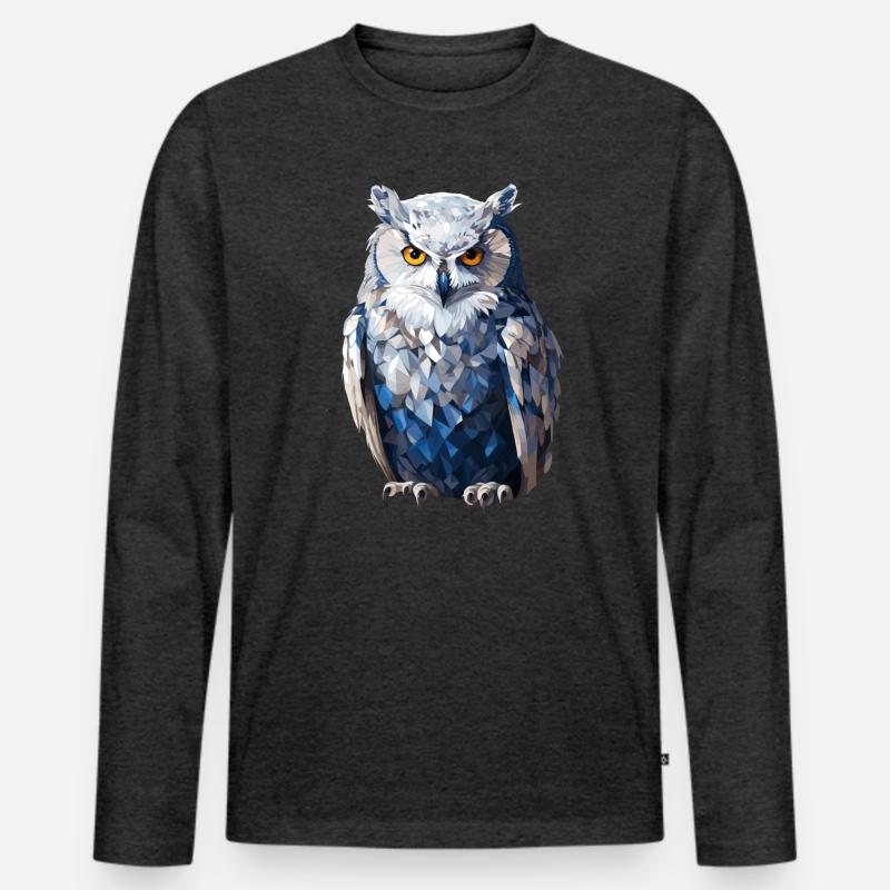 Schnee - Eule im Polygon Stil - Männer Premium Bio Langarmshirt - Anthrazit meliert
