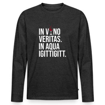 In Vino Veritas dans Aqua Igittigitt vin drôle - T-shirt manches longues Premium bio Homme - anthracite chiné - Devant - Nico (187cm)