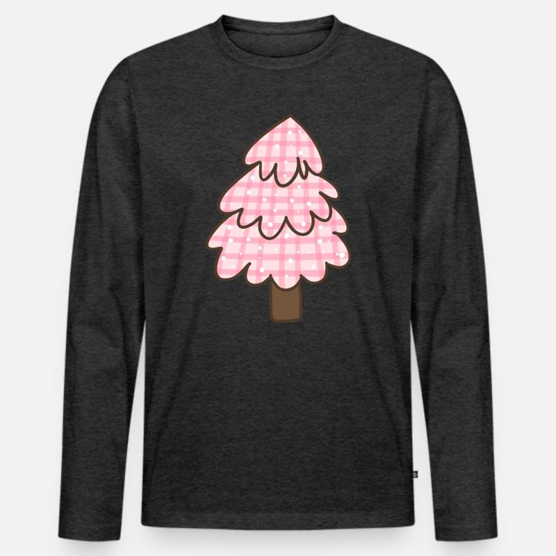 Rosa Weihnachtsbaum – Süßes Karo Weihnachten  - Männer Premium Bio Langarmshirt - Anthrazit meliert
