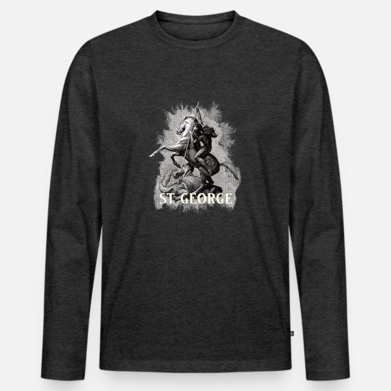 Heiliger Georg Drachentöter - Männer Premium Bio Langarmshirt - Anthrazit meliert