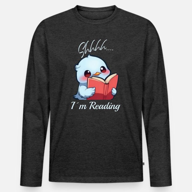 Vogel mit Buch - Männer Premium Bio Langarmshirt - Anthrazit meliert