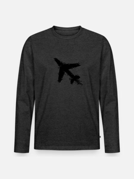 Pilot Flugzeug - Männer Premium Bio Langarmshirt - Anthrazit meliert