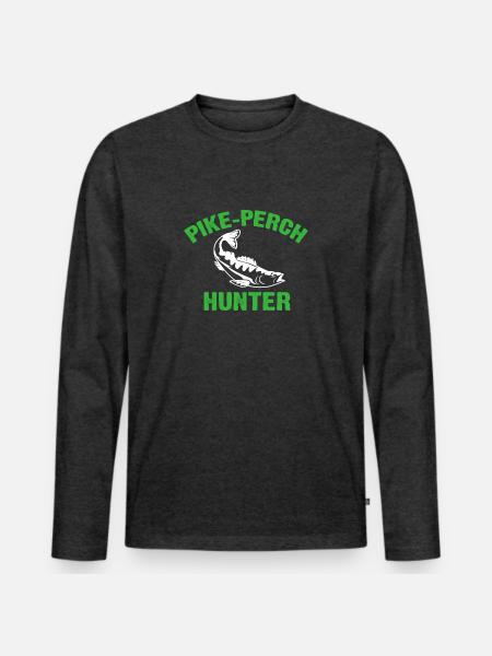 Angelfreunde Pike Perch Hunter - Männer Premium Bio Langarmshirt - Anthrazit meliert