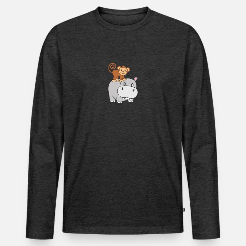 Nilpferd Affe Hippo - Männer Premium Bio Langarmshirt - Anthrazit meliert