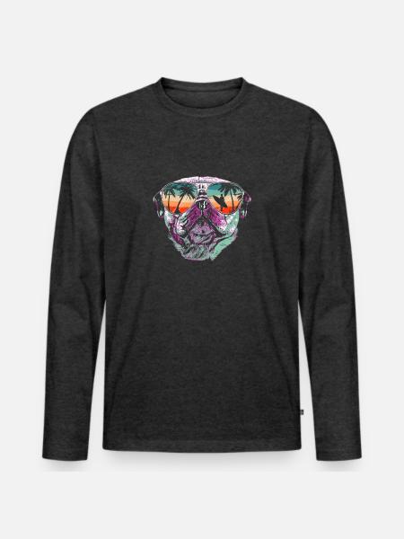 Mops Möpse Hund - Männer Premium Bio Langarmshirt - Anthrazit meliert