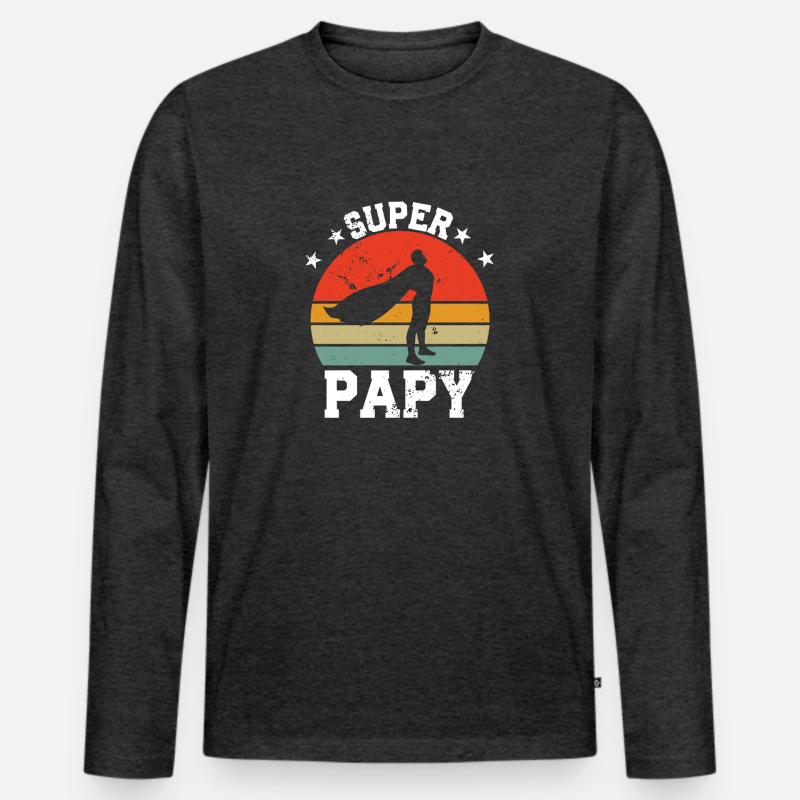 Super Papy - Männer Premium Bio Langarmshirt - Anthrazit meliert