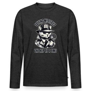 Résoudre des mystères, une sieste à la fois ! - T-shirt manches longues Premium bio Homme - anthracite chiné - Devant - Nico (187cm)