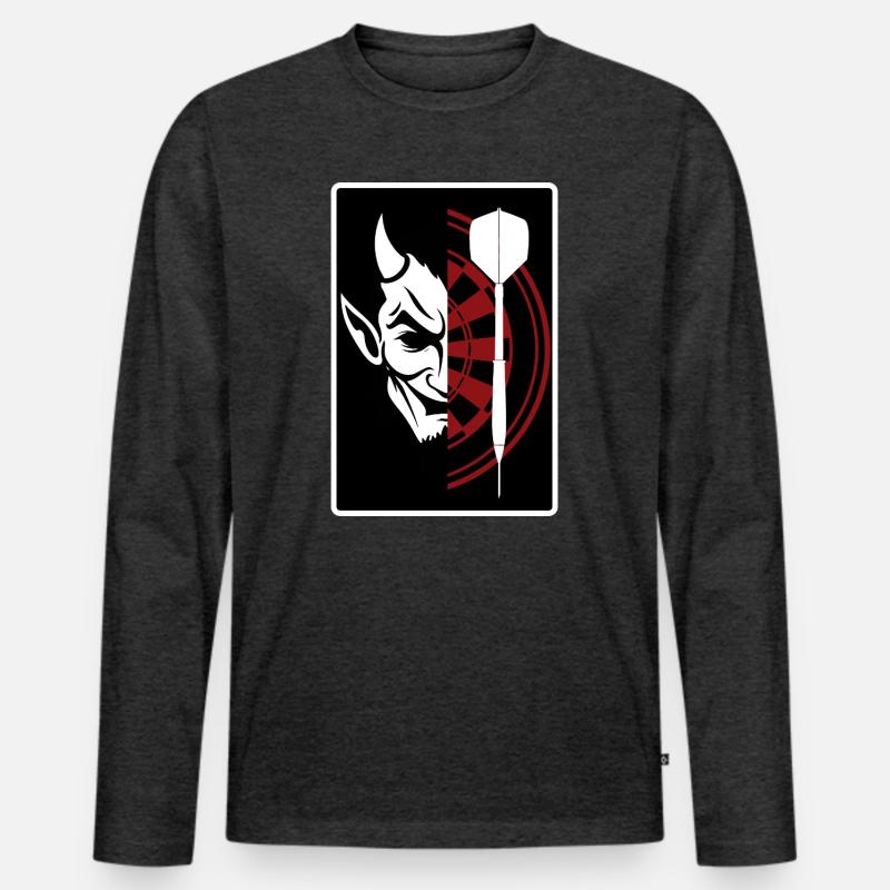 Darts, Bullseye, Dartboard and devil. - Männer Premium Bio Langarmshirt - Anthrazit meliert