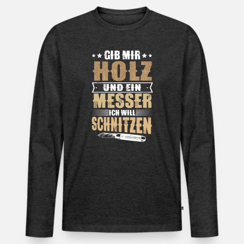 Schnitzen Holz - Männer Premium Bio Langarmshirt - Anthrazit meliert