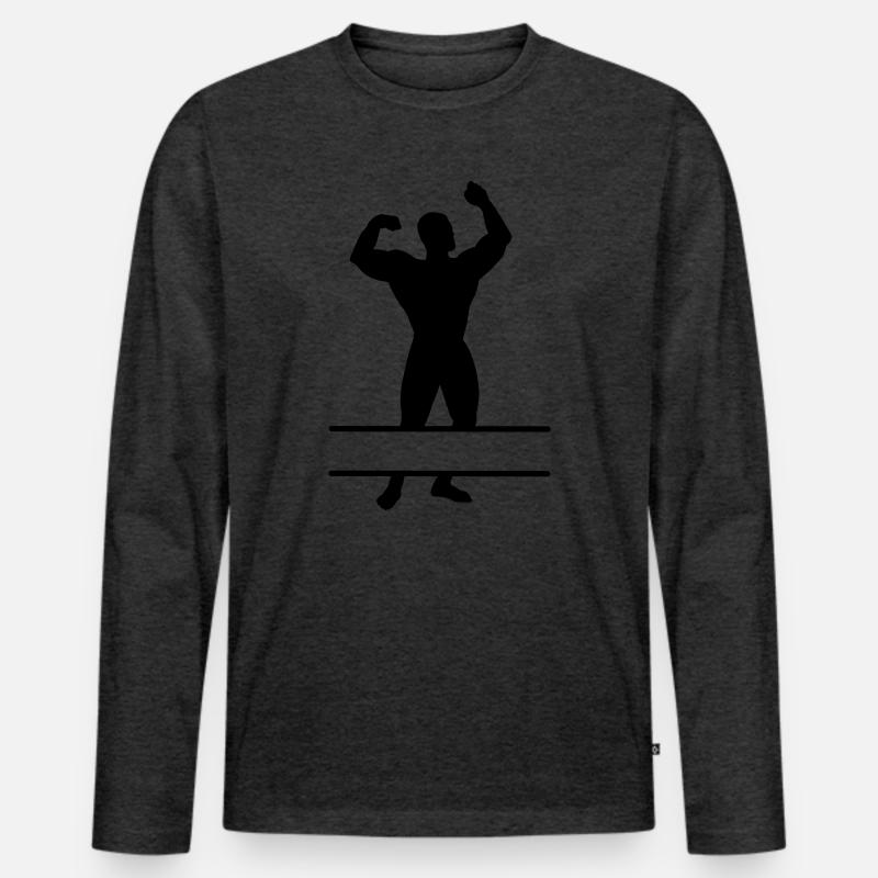 Bodybuilder mit Textraum - Männer Premium Bio Langarmshirt - Anthrazit meliert