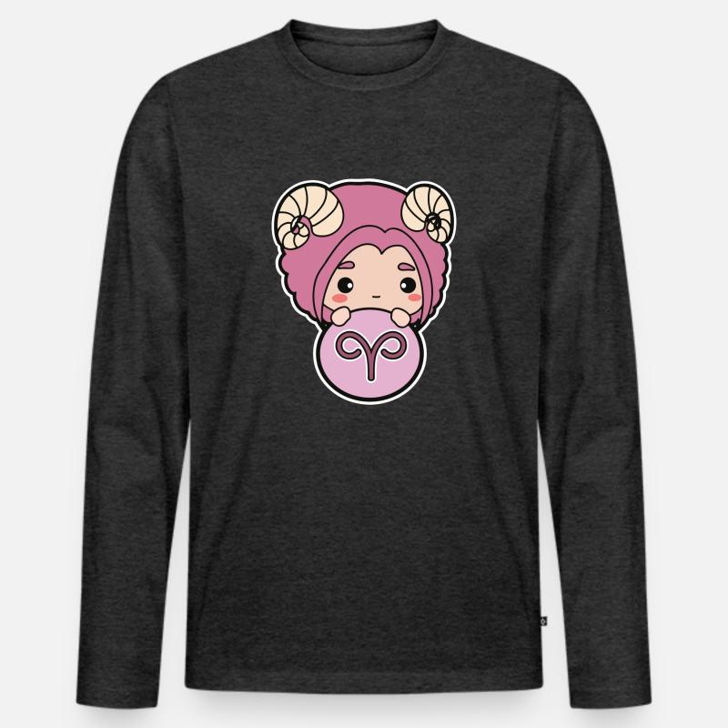 Widder Chibi - Männer Premium Bio Langarmshirt - Anthrazit meliert