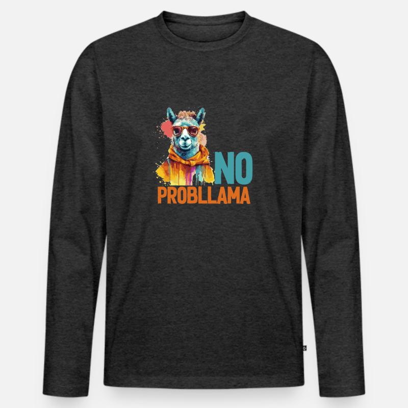 Kein Problem, Lama - Männer Premium Bio Langarmshirt - Anthrazit meliert