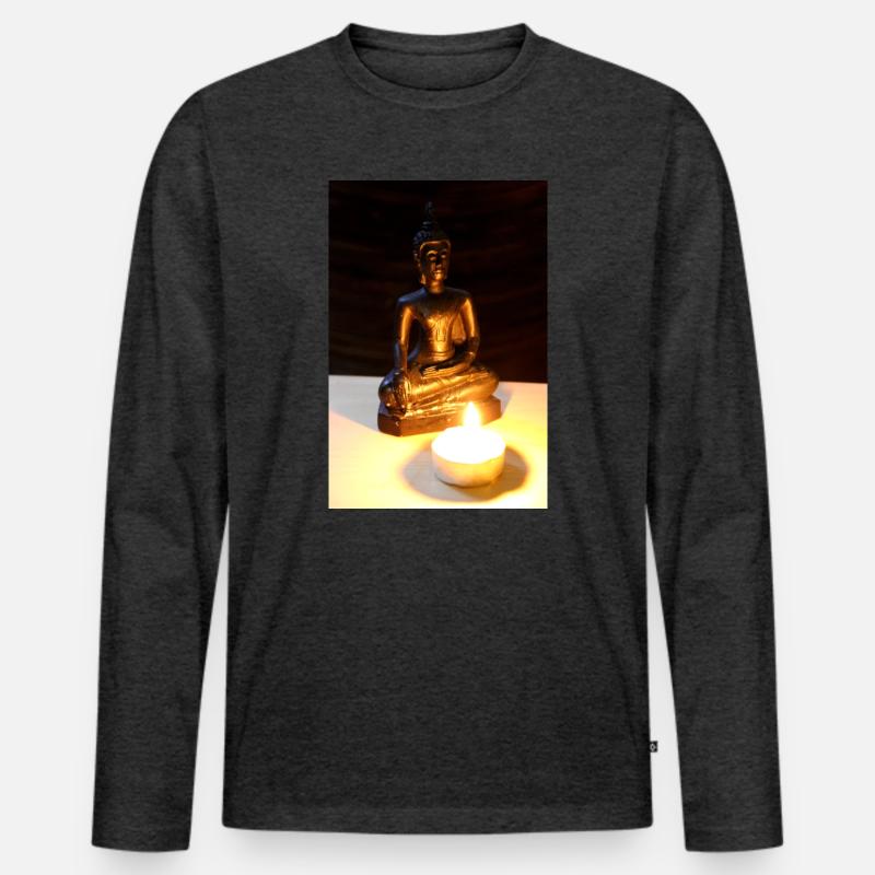 buddha Poster - Männer Premium Bio Langarmshirt - Anthrazit meliert