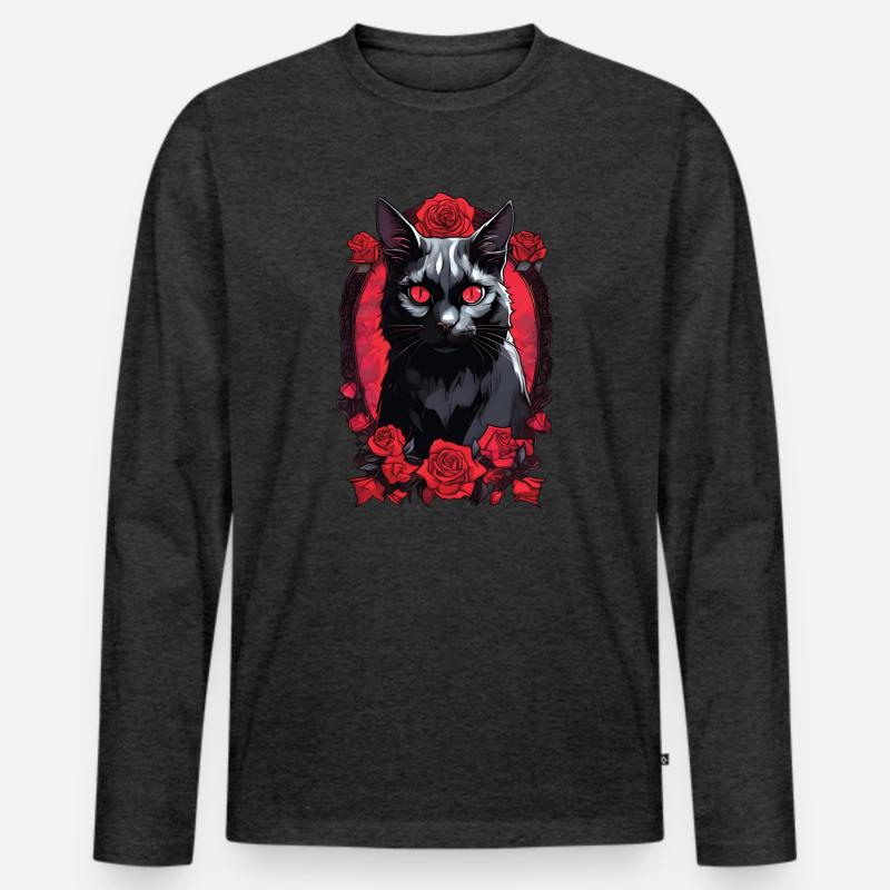 Gothic Schwarze Katze Porträt - Männer Premium Bio Langarmshirt - Anthrazit meliert