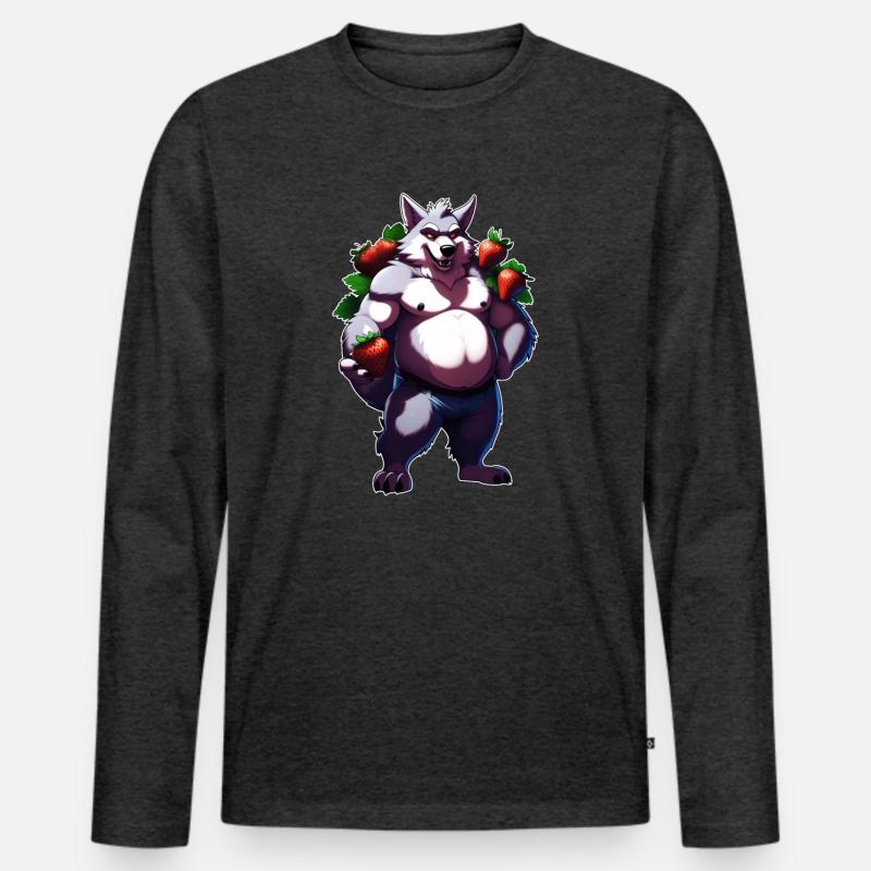 Wolf Erdbeere 1 - Männer Premium Bio Langarmshirt - Anthrazit meliert