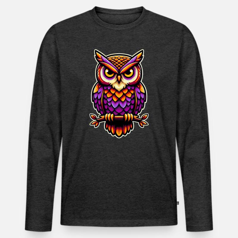 Eule - Männer Premium Bio Langarmshirt - Anthrazit meliert