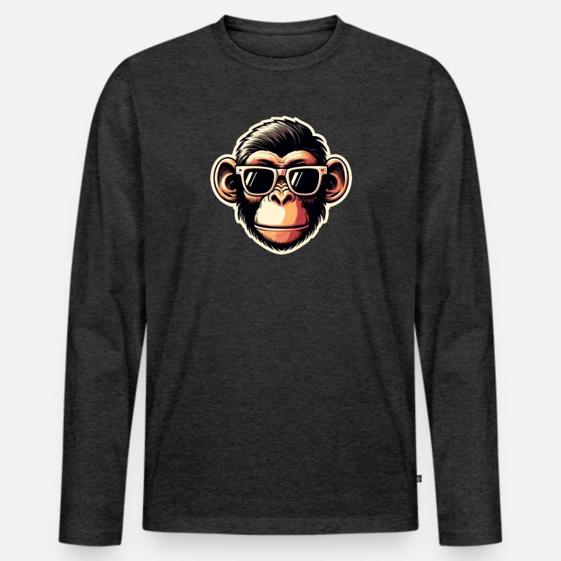 Affe Brille cool - Männer Premium Bio Langarmshirt - Anthrazit meliert