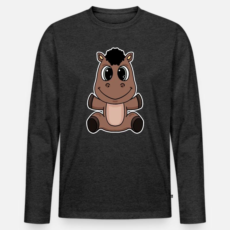 Pferd - Männer Premium Bio Langarmshirt - Anthrazit meliert