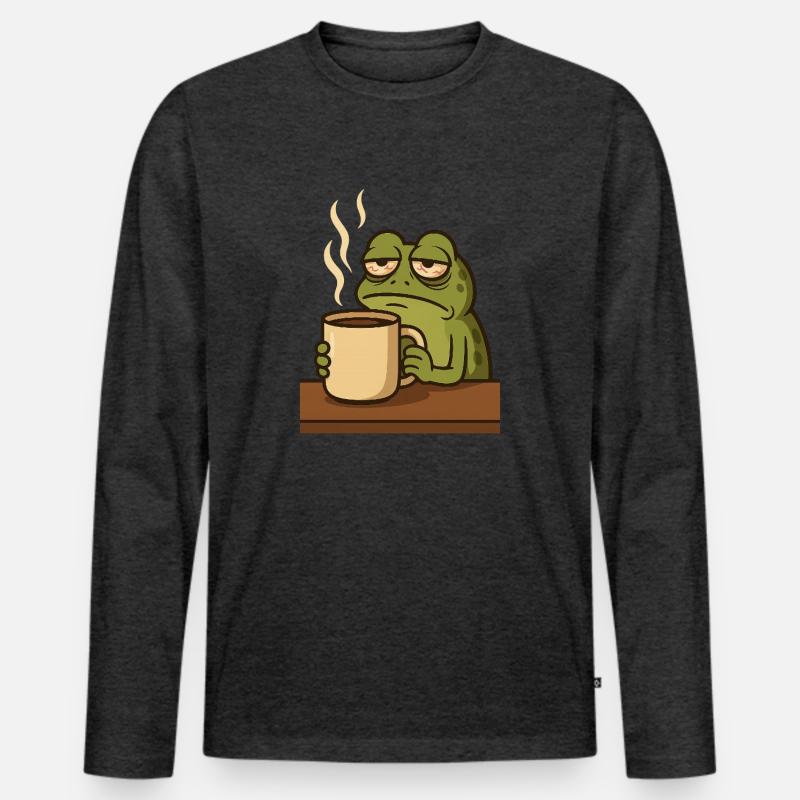 Frosch mit Kaffee - Männer Premium Bio Langarmshirt - Anthrazit meliert