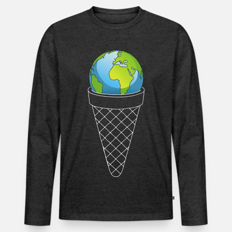 Planet Erde und Eiscreme - Männer Premium Bio Langarmshirt - Anthrazit meliert