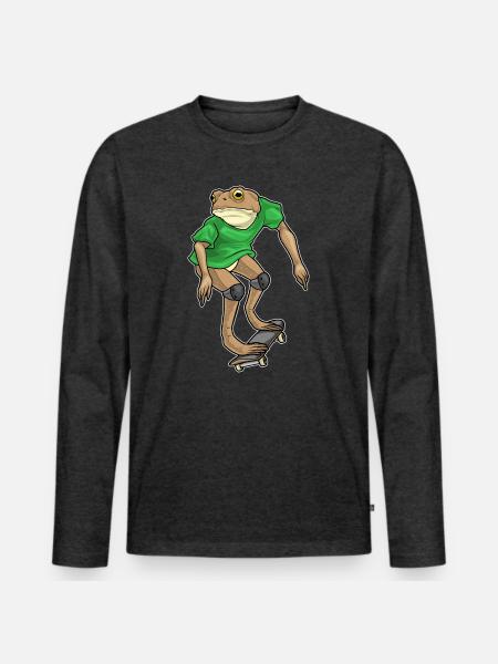 Frog Skater Skateboard - Men's Premium Organic Long Sleeve Shirt - heather anthracite