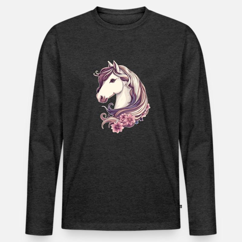 Pferd mit Blumen - Männer Premium Bio Langarmshirt - Anthrazit meliert