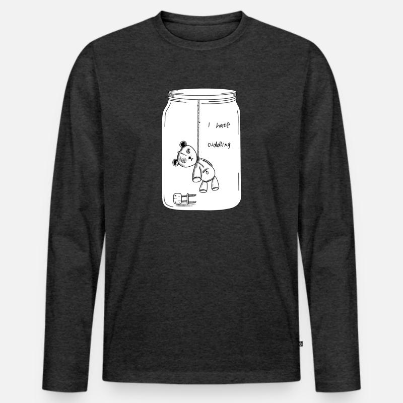 I hate cuddling (BW Version) - Men's Premium Organic Long Sleeve Shirt - heather anthracite