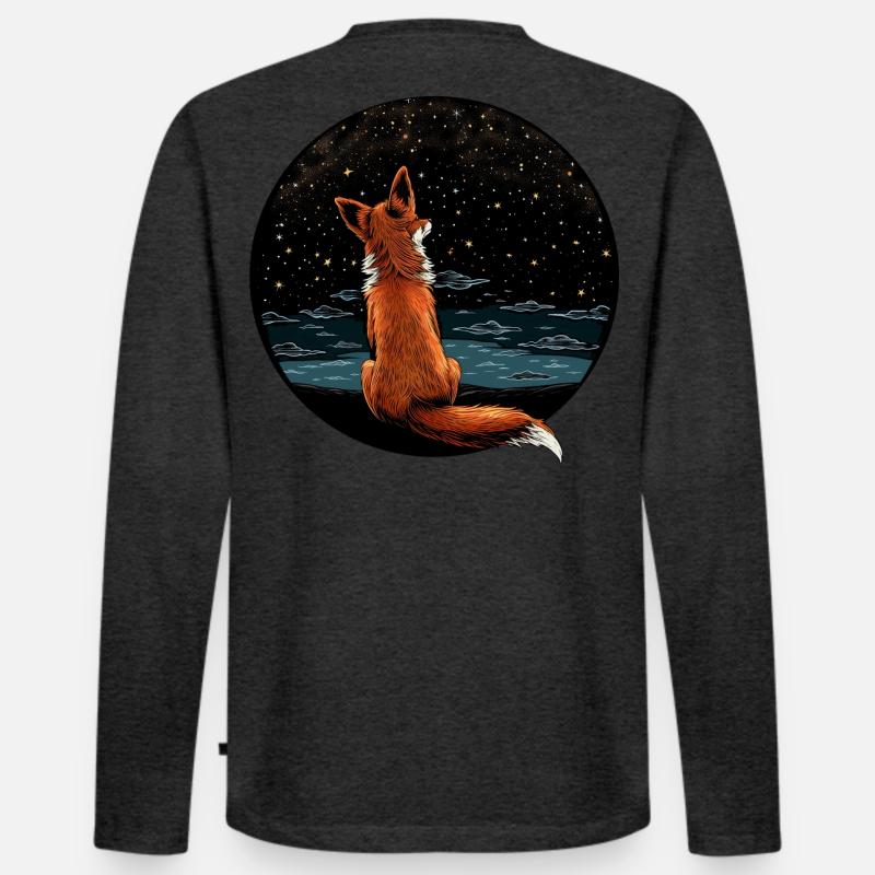 Fuchs mit Sternenhimmel - Männer Premium Bio Langarmshirt - Anthrazit meliert