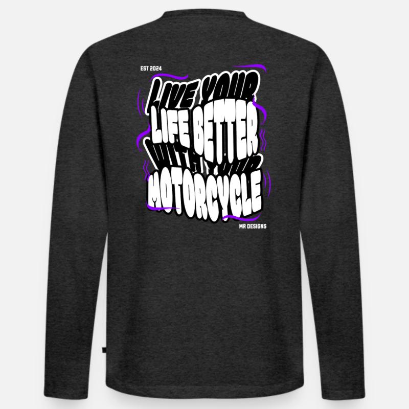 Motorcycle x MR DESIGNS  - Männer Premium Bio Langarmshirt - Anthrazit meliert