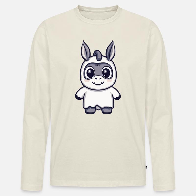 Esel Halloween Geist - Männer Premium Bio Langarmshirt - Naturweiß