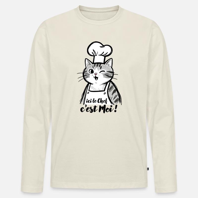 Cat Chef, hier bin ich! - Männer Premium Bio Langarmshirt - Naturweiß
