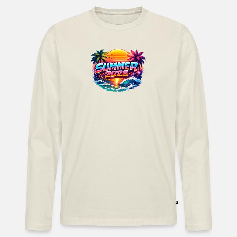 Sommer 2026 Neon Retro - Männer Premium Bio Langarmshirt - Naturweiß