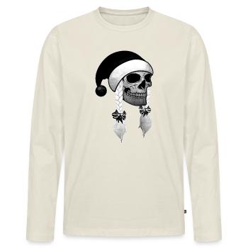 Skull Woman Christmas Beanie Braids - Men's Premium Organic Long Sleeve Shirt - off white - Front - Nico (187cm)